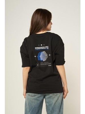 Hopely Black Blue Retro Oversized T-Shirt