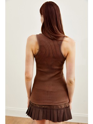 Kadın Kahverengi Spor Kalın Askılı Trend Fitilli Atlet