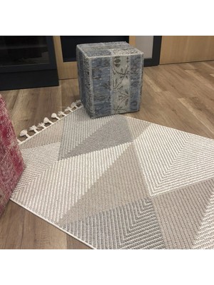 Bej & Gri Geometrik Desenli Iskandinav Halı - Yumuşak Ve Konforlu Salon Halısı- Hoom Rugs Bohho Bh09