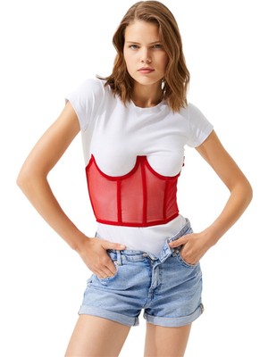 Cottonhill Beauty Cottonhill Kırmızı Tül Detaylı Transparan Balenli Kadın Büstiyer