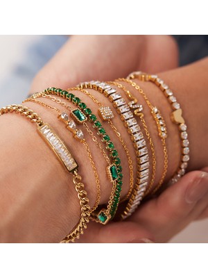 Mingjin Shop 1 JDB201210 Youthway Paslanmaz Çelik Kübik Zirkonya Bilezik 18 K Altın Pvd Kaplama Renkli Kristal Zirkon Takı Kadınlar Için Hediye Brazalete (Yurt Dışından)