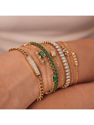 Mingjin Shop 1 JDB201210 Youthway Paslanmaz Çelik Kübik Zirkonya Bilezik 18 K Altın Pvd Kaplama Renkli Kristal Zirkon Takı Kadınlar Için Hediye Brazalete (Yurt Dışından)