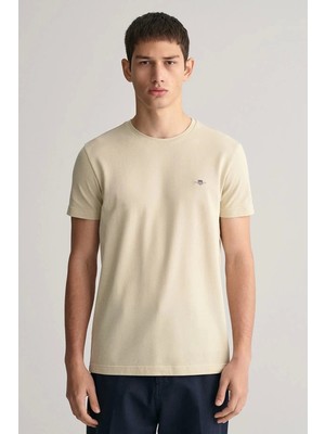 Gant Erkek Bej Slim Fit Bisiklet Yaka Logolu T-Shirt