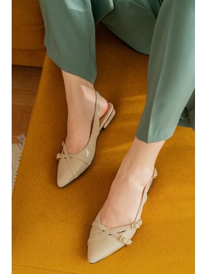 Divolya Pably Bej Rugan ( 2 Cm Topuklu ) Sivri Burun Ayakkabı