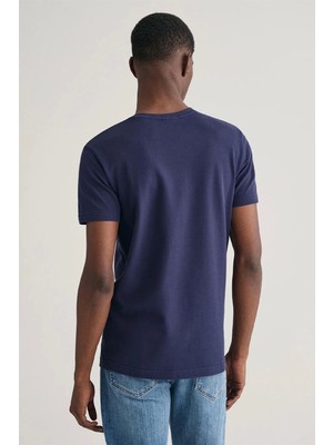 Gant Erkek Lacivert Slim Fit Bisiklet Yaka Logolu T-Shirt