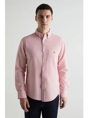 Gant Erkek Pembe Regular Fit Klasik Yaka Çizgili Gömlek