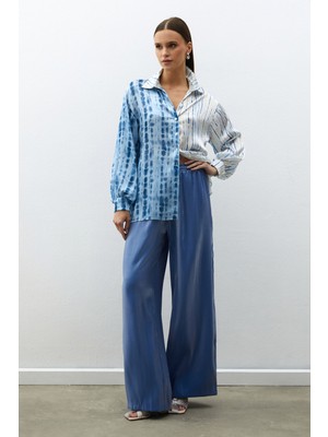 Balon Kol Desenli Gömlek - Indigo