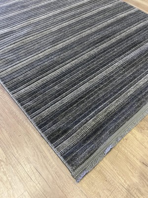 Antrasit Çizgisel Desenli Kilim - Modern Salon ve Koridor Halısı- Luxess Halı Cool 402