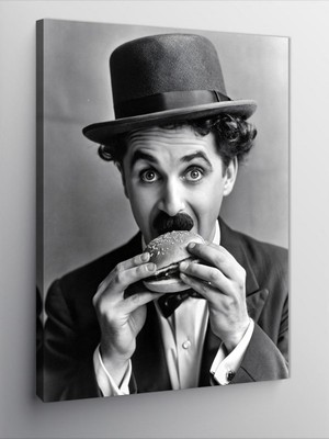 Ekart Kanvas Tablo Charlie Chaplin Hamburger Yiyor