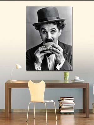 Ekart Kanvas Tablo Charlie Chaplin Hamburger Yiyor