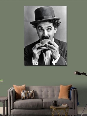 Ekart Kanvas Tablo Charlie Chaplin Hamburger Yiyor