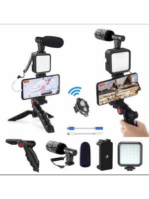 Everest Grup Video Making Kit Mikrofon LED Işık Mini Tripod Için Telefon Vlog Video Kayıt