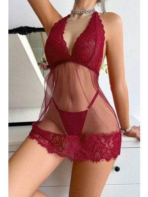 Secret Dream Bordo Love Model Boyundan Bağlamalı Gecelik