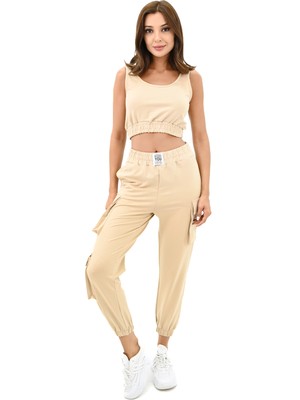 Kadın Askılı Crop Bluz Detaylı Eşofman Takımı 3715-23