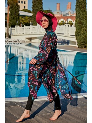 Remsa Mayo Remsa Tesettür Mayo Üzerine Tek Kaftan Kimono Pareo RP013 Neon