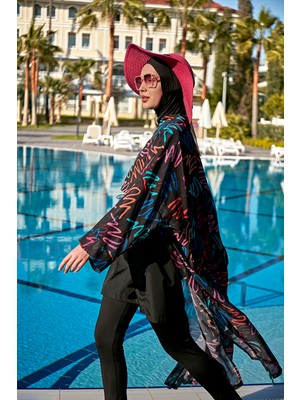 Remsa Mayo Remsa Tesettür Mayo Üzerine Tek Kaftan Kimono Pareo RP013 Neon