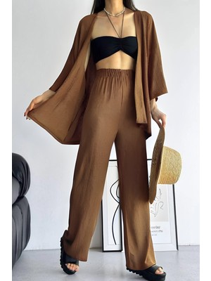 Yakamel Kadın Bol Paça Dökümlü  Palazzo Kimono Alt Üst Takım