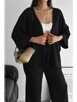 Yakamel Kadın Bol Paça Dökümlü  Palazzo Kimono Alt Üst Takım