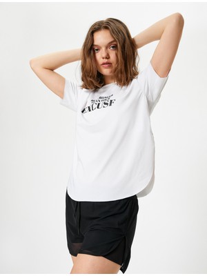 Koton Oversize Spor T-Shirt Slogan Baskılı Bisiklet Yaka