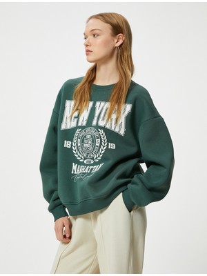 Koton Oversize Sweatshirt Kolej Baskılı Bisiklet Yaka Uzun Kollu