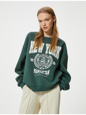 Koton Oversize Sweatshirt Kolej Baskılı Bisiklet Yaka Uzun Kollu