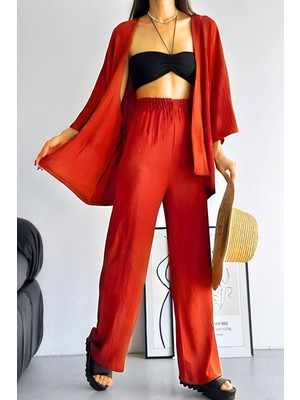 Yakamel Kadın Bol Paça Dökümlü  Palazzo Kimono Alt Üst Takım