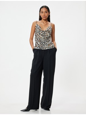 Koton Leopar Desenli Bluz Saten Ip Askılı Degaje Yaka