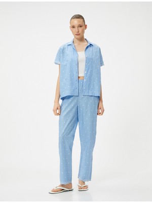 Koton Pamuklu Pijama Altı Düz Paça Beli Lastikli Nakışlı