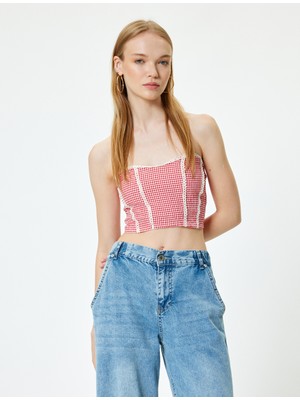 Koton Straplez Büstiyer Pötikareli Crop Kolsuz Gipeli Dantel Detaylı Slim Fit
