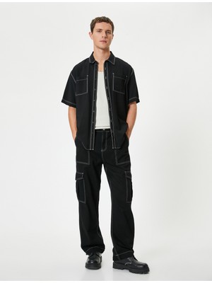 Koton Oversize Kargo Pantolon Renk Kontrastlı Bol Düz Paça