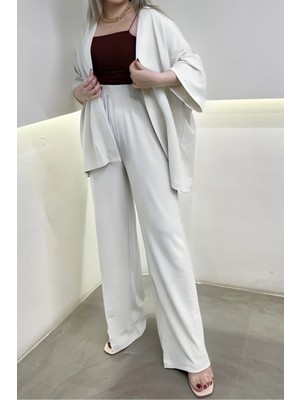 Yakamel Kadın Bol Paça Dökümlü  Palazzo Kimono Alt Üst Takım