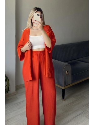 Yakamel Kadın  Dökümlü Bürümcük Yazlık Kimono Alt Üst Takım