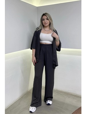 Yakamel Kadın  Dökümlü Bürümcük Yazlık Kimono Alt Üst Takım