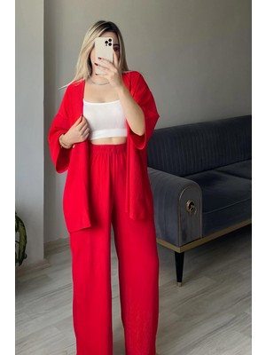 Yakamel Kadın  Dökümlü Bürümcük Yazlık Kimono Alt Üst Takım