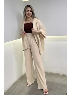 Yakamel Kadın  Dökümlü Bürümcük Yazlık Kimono Alt Üst Takım