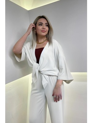 Yakamel Kadın  Dökümlü Bürümcük Yazlık Kimono Alt Üst Takım