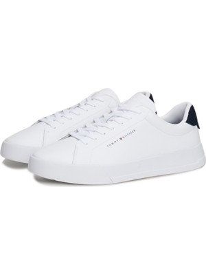 Tommy Hilfiger Th Court Leather Graın Es Beyaz Erkek Sneaker