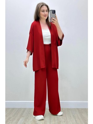 Yakamel Kadın Dökümlü Bürümcük Yazlık Kimono Alt Üst Takım