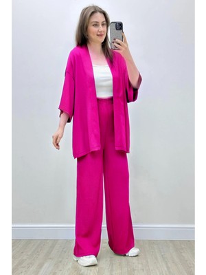 Yakamel Kadın Dökümlü Bürümcük Yazlık Kimono Alt Üst Takım