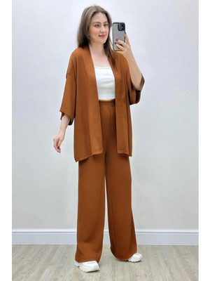 Yakamel Kadın Dökümlü Bürümcük Yazlık Kimono Alt Üst Takım