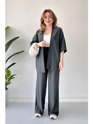 Yakamel Kadın Dökümlü Bürümcük Yazlık Kimono Alt Üst Takım