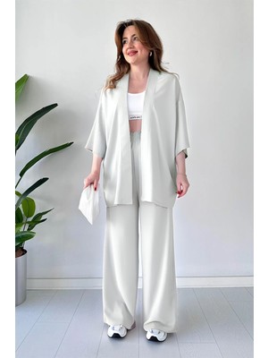 Yakamel Kadın Dökümlü Bürümcük Yazlık Kimono Alt Üst Takım