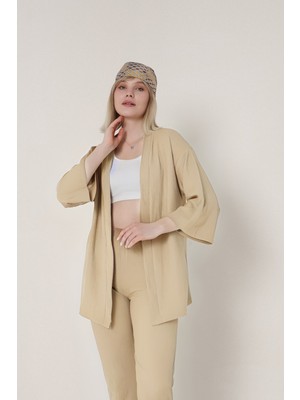 Yakamel Kadın  Salaş Bol Paça Bürümcük Palazzo Yazlık Kimono Alt Üst Takım