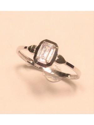 Güler Kuyumculuk Beyaz Altın Baget Taşlı Minimal Yüzük