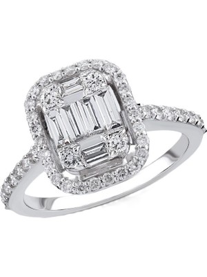 Güler Kuyumculuk 14 Ayar Beyaz Altın Baget Taşlı Yüzük