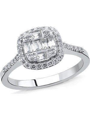 Güler Kuyumculuk 14 Ayar Beyaz Altın Baget Taşlı Yüzük