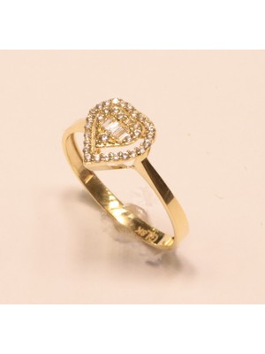 Güler Kuyumculuk Altın Kalpli Baget Taşlı Yüzük