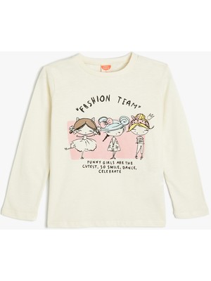 Koton Kız Çocuk Sweat Bej Grafik Desenli Truvakar Kol Günlük Kullanım İçin