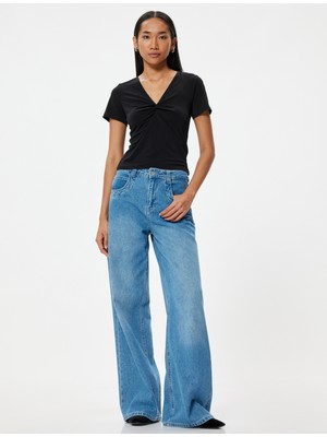 Koton Drapeli V Yaka T-Shirt Kısa Kollu