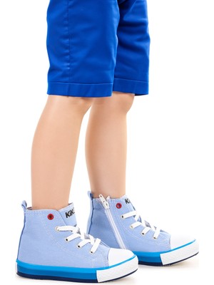 Kiko Kids Tinna Bağcıklı Erkek Çocuk Boğazlı Keten Spor Ayakkabı Mavi